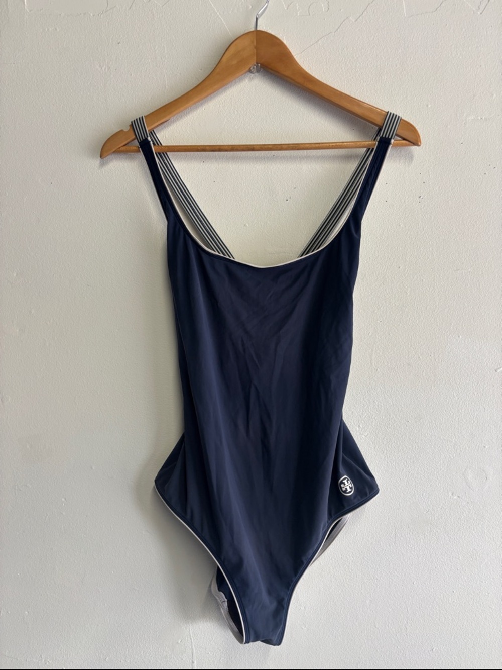 Tory Burch Navy One-Piece Swimsuit with Striped Straps